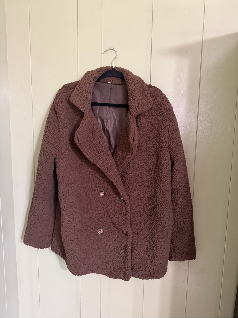 Source Unknown Brown Teddy Faux-Shearling Peacoat